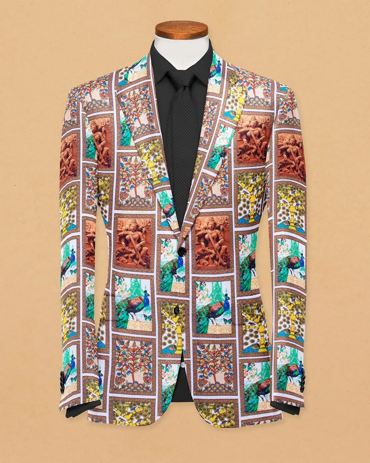 Men's Printed Blazer 2 Button Long Sleeve Regular Fit Suit Jacket Business Lightweight Casual Sport Coat