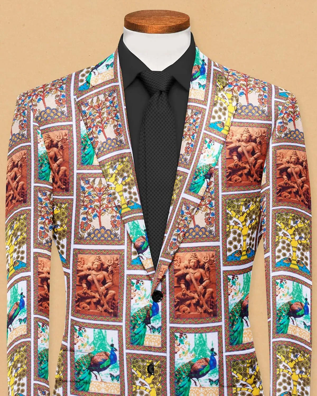 Men's Printed Blazer 2 Button Long Sleeve Regular Fit Suit Jacket Business Lightweight Casual Sport Coat