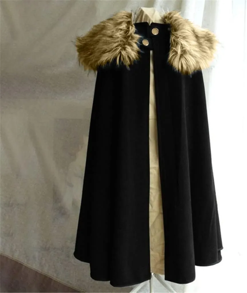 Mens Renaissance Cloak with Fur Collar Gothic Cape Halloween Cosplay Costumes Steampunk Cape Victorian Cloak