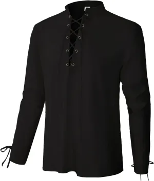 Men's Renaissance Shirt Pirate Medieval Viking top Linen Long Sleeved Halloween Costume