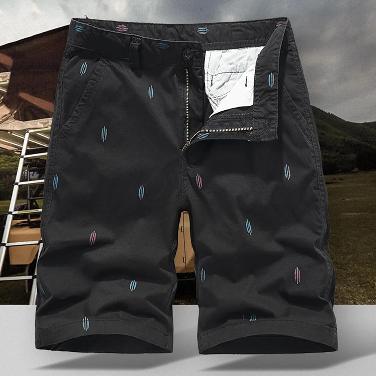 Men's Slim-Fit 5" Flat-Front Comfort Stretch Chino Shorts Casual Summer Beach Shorts Mid-Waist Athletic Golf Cargo Shorts