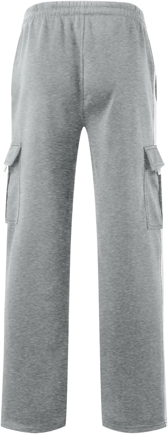 Men's Wide Leg Pants Cotton Wool Cargo Pants Lace up Elastic Waist Jogger Sport Casual Sweatpant Full Length Trouser