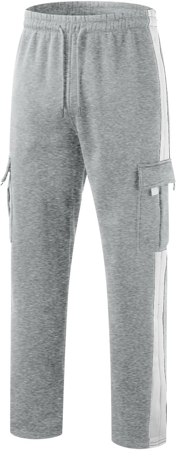 Men's Wide Leg Pants Cotton Wool Cargo Pants Lace up Elastic Waist Jogger Sport Casual Sweatpant Full Length Trouser
