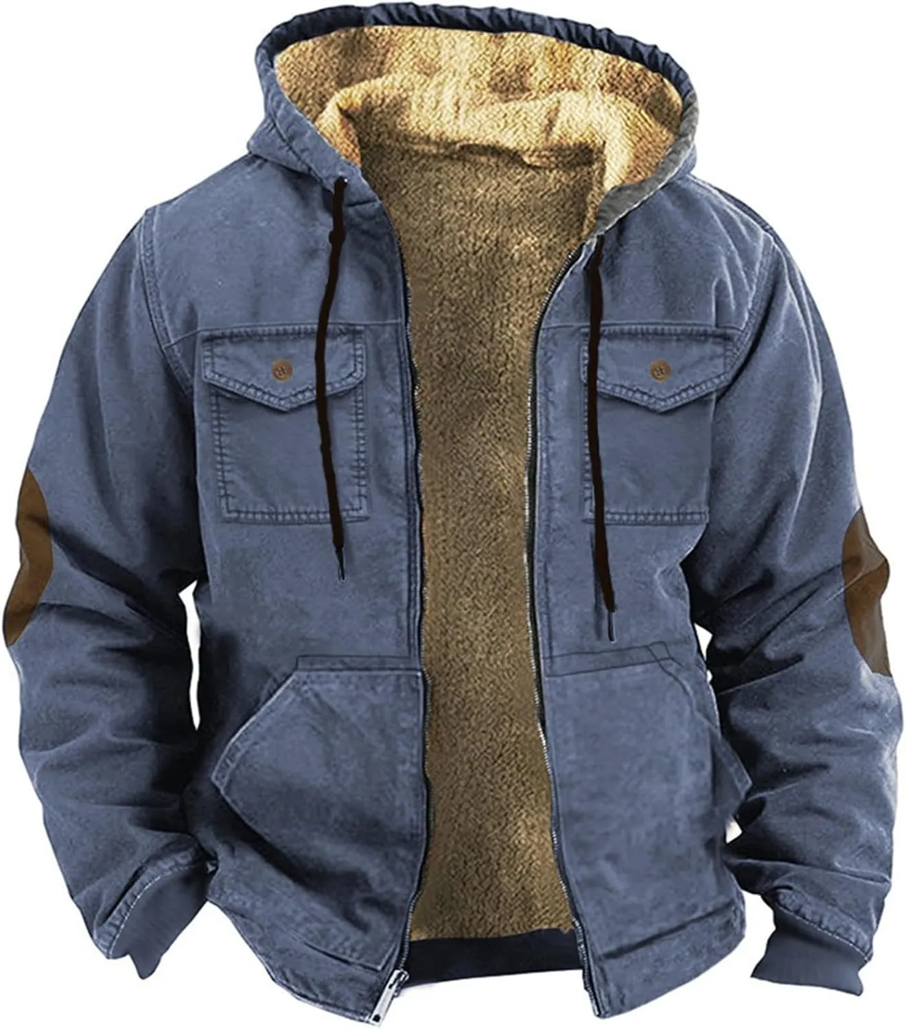 Men's Winter Fleece Lined Jacket Casual Cotton Military Cargo Jackets Thicken Warm Hooded Parka Outwear with Pockets