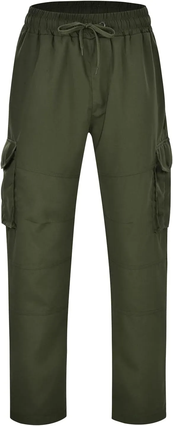 Men's Workwear Pants Pure Washed Solid Multi-Pocket Straight-Leg Cargo Trousers