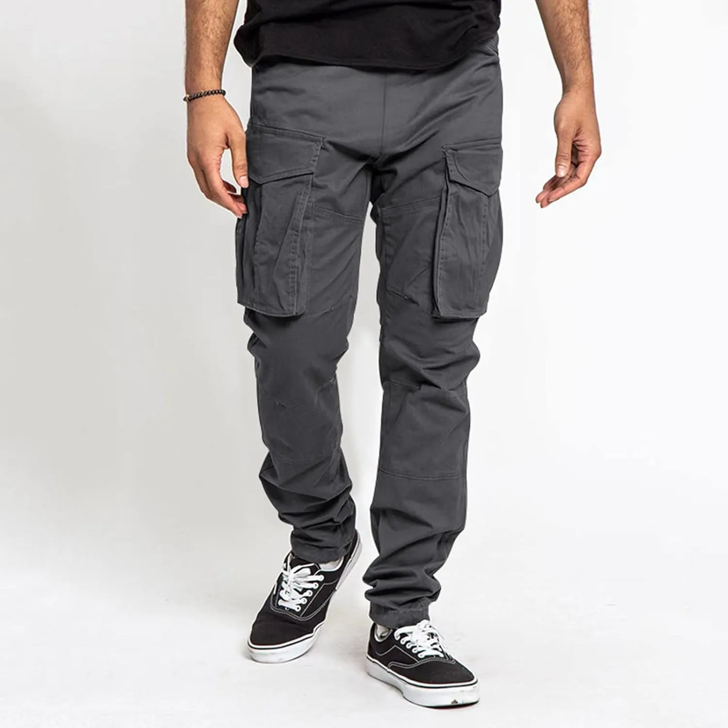 Men's Workwear Pants Pure Washed Solid Multi-Pocket Straight-Leg Cargo Trousers