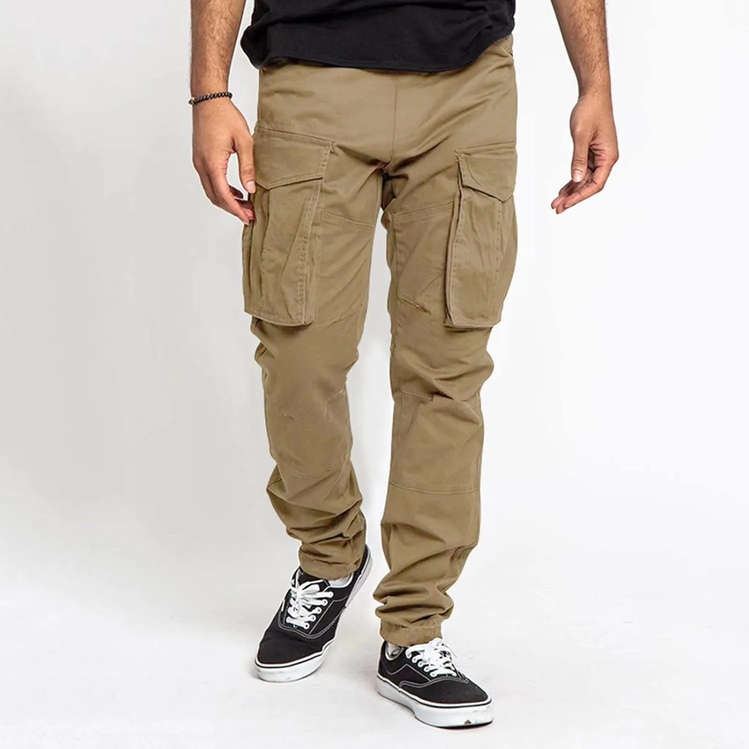 Men's Workwear Pants Pure Washed Solid Multi-Pocket Straight-Leg Cargo Trousers