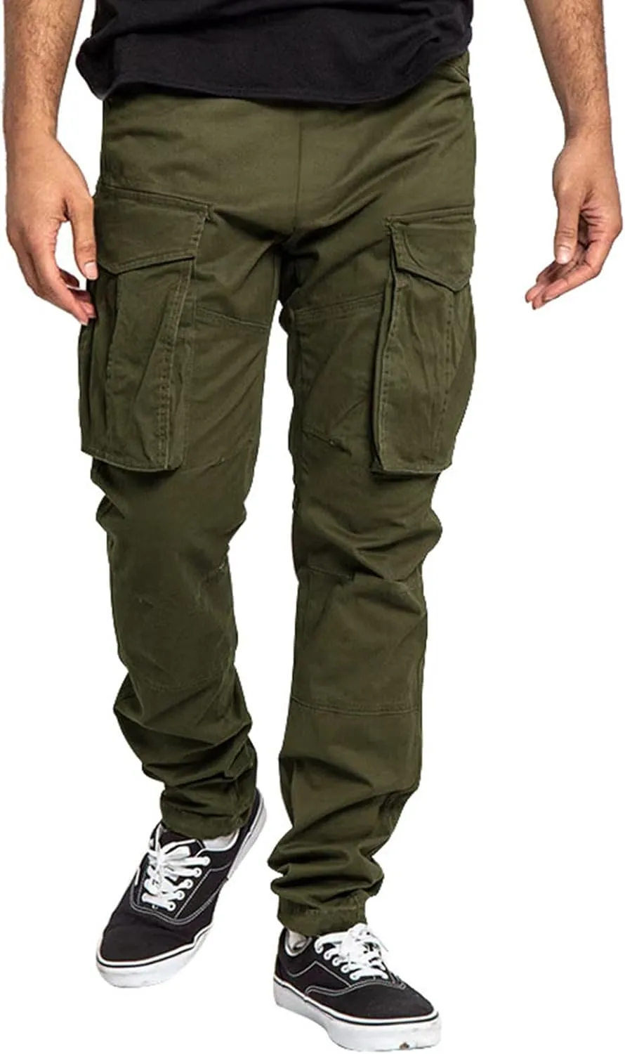 Men's Workwear Pants Pure Washed Solid Multi-Pocket Straight-Leg Cargo Trousers