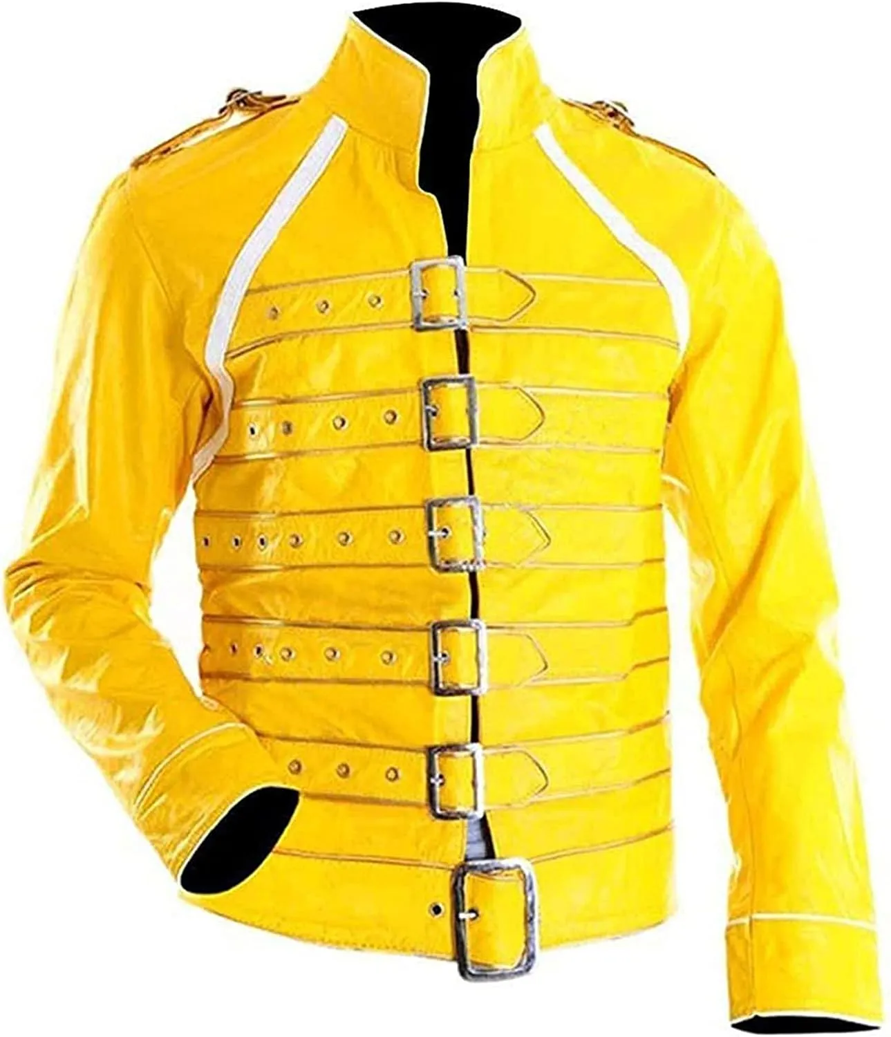 Men's Yellow Belted Faux Leather Costume Jacket - Halloween Cosplay Style Outfits