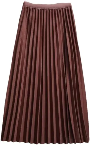 Midi Long Skirt Women Basic A Line Elastic High Waist Pleated Skirt Female Ladies