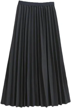 Midi Long Skirt Women Basic A Line Elastic High Waist Pleated Skirt Female Ladies