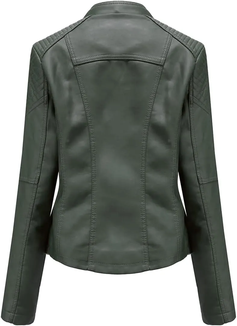 MODFUL Women's Faux Leather Moto Jacket Casual Short Solid Color PU Biker Coat with Pockets