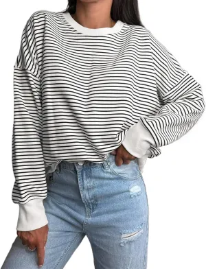 MOLERFO Y2k Striped Sweater Sweatshirts No Hood Cute Pullover Fall Sweatshirt 2024 Oversized Crewneck Sweatshirt Women