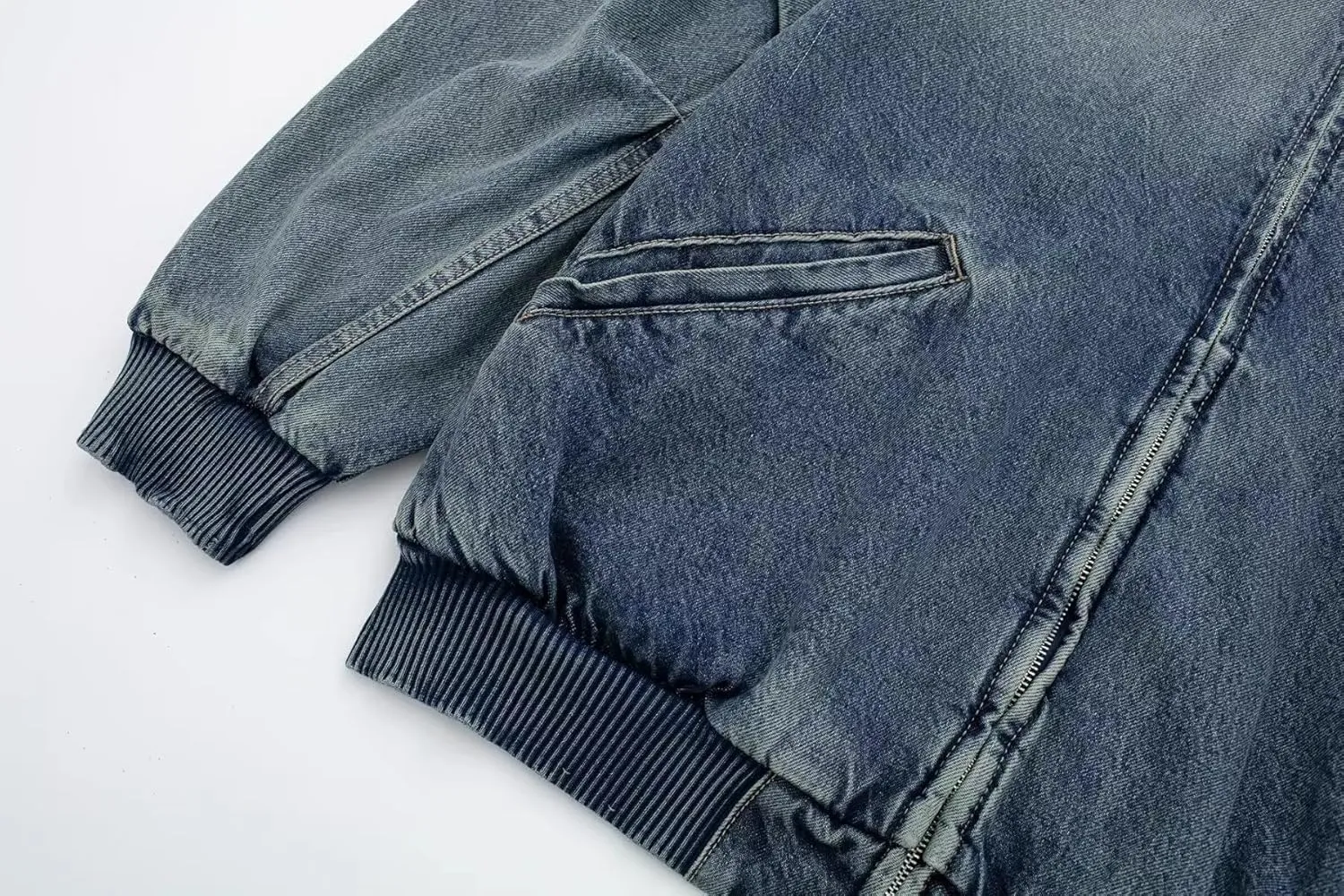 Molilove Women's Oversized Denim Bomber Jacket Vinatge Varsity Jacket Boyfriend Zipper Jean Jacket Moto Biker Jacket