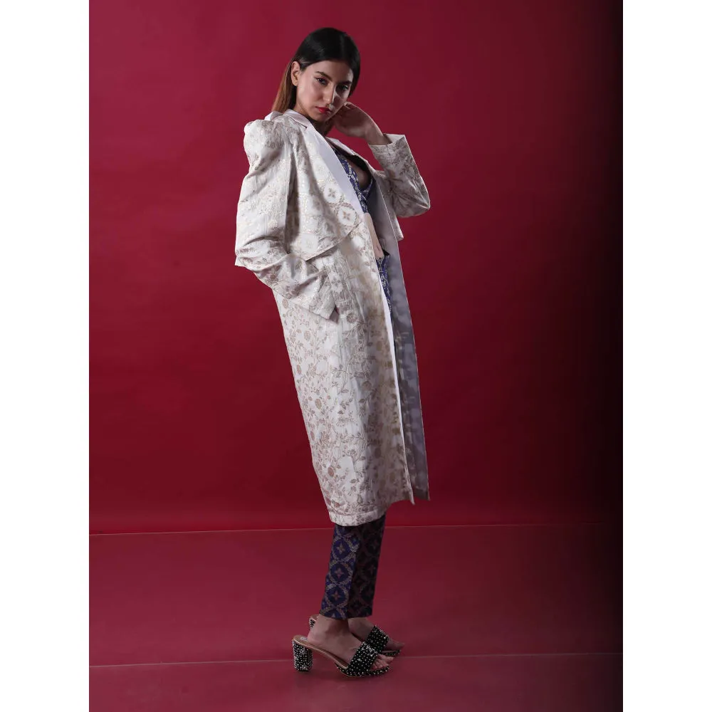 MONK & MEI Swara-Trench Coat Suit-White & Deep Blue (Set of 3)