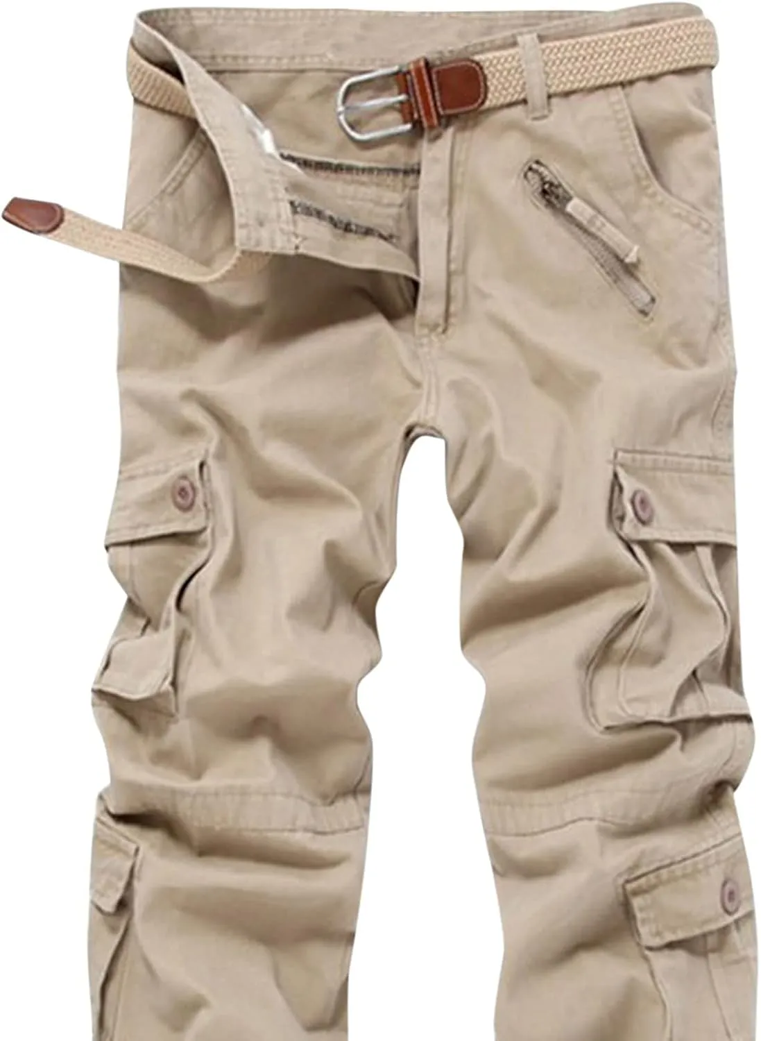 Muscularfit Black Cargo Pants Men Outdoor Fashion Buckle Zipper Solid Multi Pockets Loose Trousers Casual Sports Sweatpants