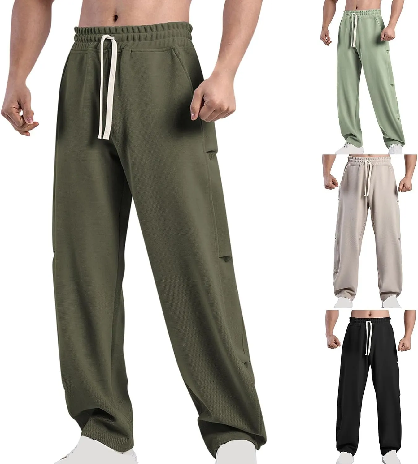 Muscularfit Mens Pants Casual Relaxed Fit Elastic Waist Drawstring Trousers Casual Solid Straight Sweatpants Outdoor Fashion