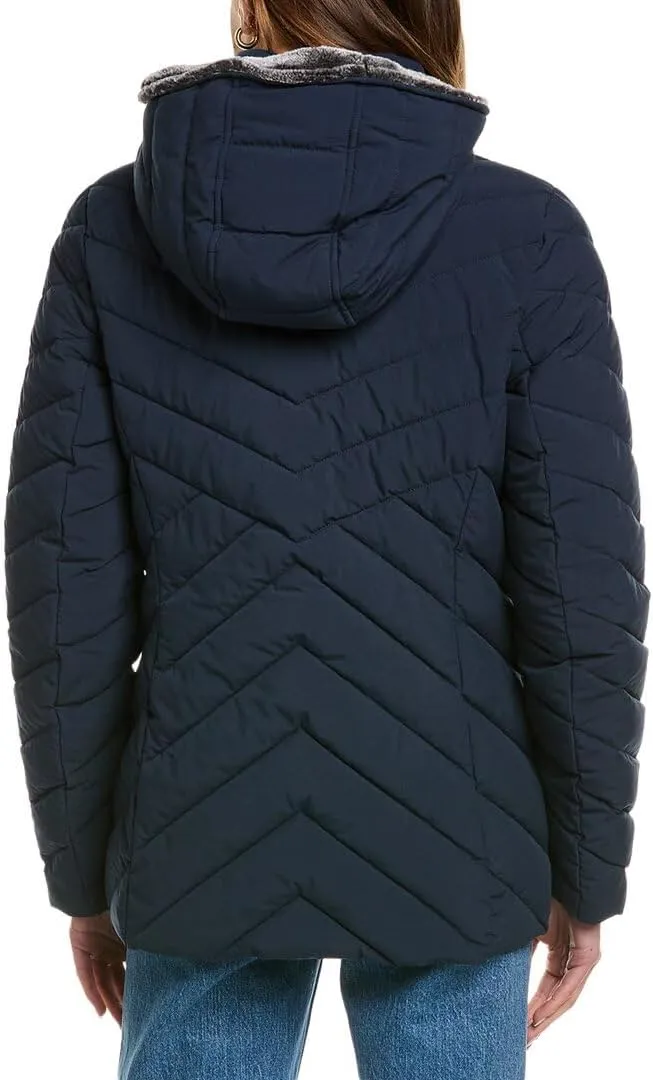 Nautica Women's Short Stretch Lightweight Puffer Jacket with Removeable Hood