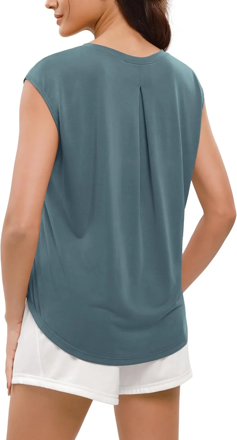ODODOS Modal Soft Sleeveless Shirts for Women Crew Neck Yoga Tee Summer Flowy Workout Tank Tops