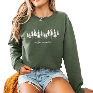 On the mountain wildflowers Camping Tree Women's Long Sleeve Crewneck Sweatshirt flower Print Graphic Shirts Pullover Tops
