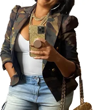 Ptorlio Womens Casual Cropped Camo Jacket Long Sleeve Camouflage Fall Jackets Y2K Coat Outerwear