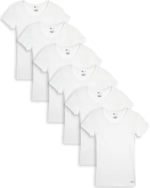 Reebok Girls' Undershirt - 3 Pack/6 Pack 100% Cotton No Show Short Sleeve Crew Neck White Shirt for Girls (Sizes: 2T-16)