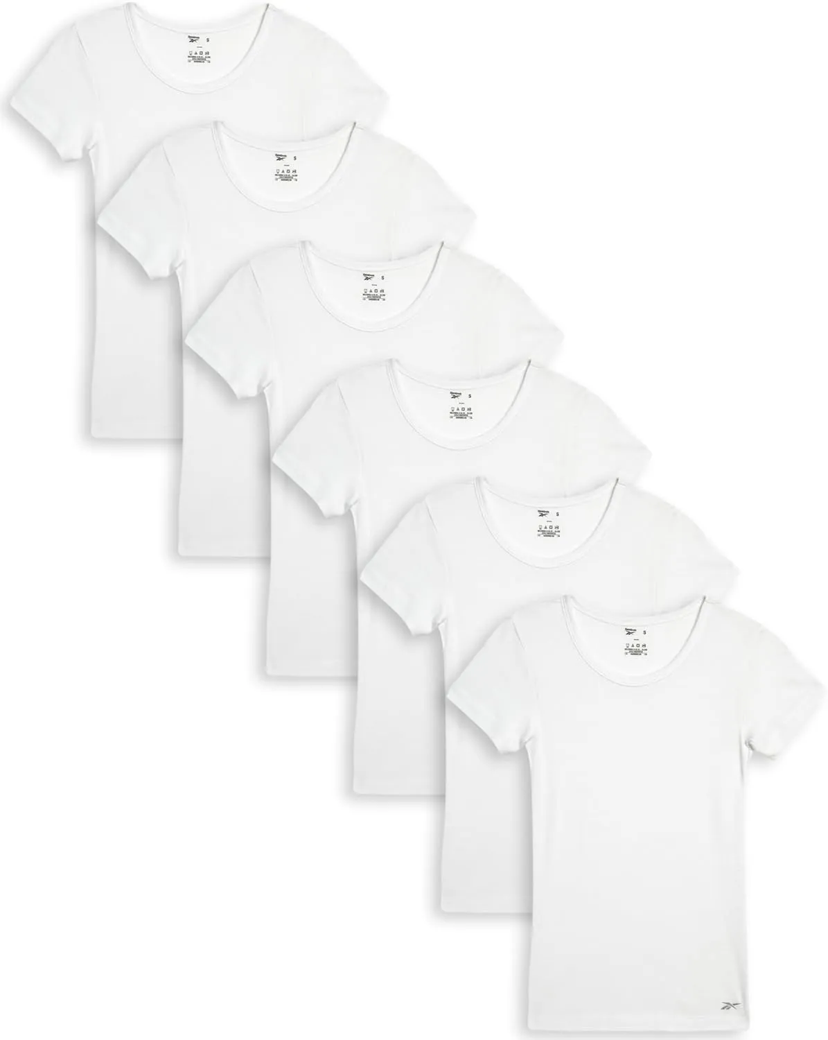 Reebok Girls' Undershirt - 3 Pack/6 Pack 100% Cotton No Show Short Sleeve Crew Neck White Shirt for Girls (Sizes: 2T-16)