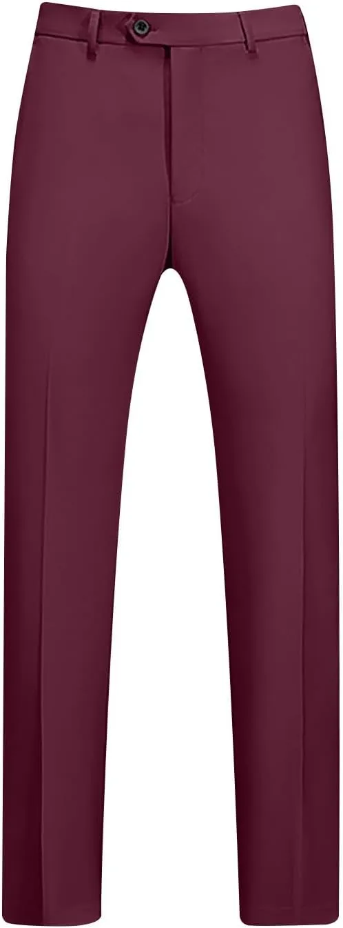Regular Fit Dress Pants Mens Flat Front Straight Formal Pants Wrinkle Free Lightweight Elastic Suit Pants W/Pocket