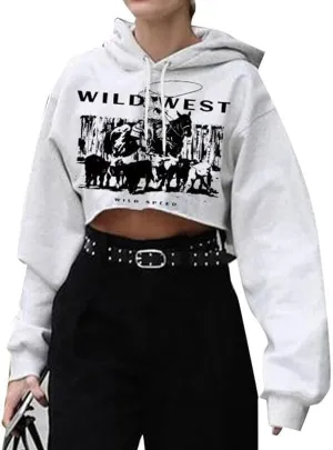 Remidoo Womens Hoodie Fleece Long Sleeve Crop Top Sweatshirt Casual Graphic Pullover