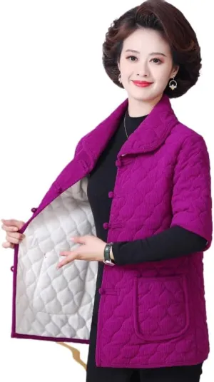 Retro suit -padded jacket for women in and winter ethnic style quilted outfit Chinese splicing cotton coat S3 Purple XXL