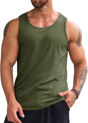 Runcati Men's Ribbed Tank Tops 2 Pack Knit Sleeveless Workout T Shirt Muscle Gym Fitness Tee