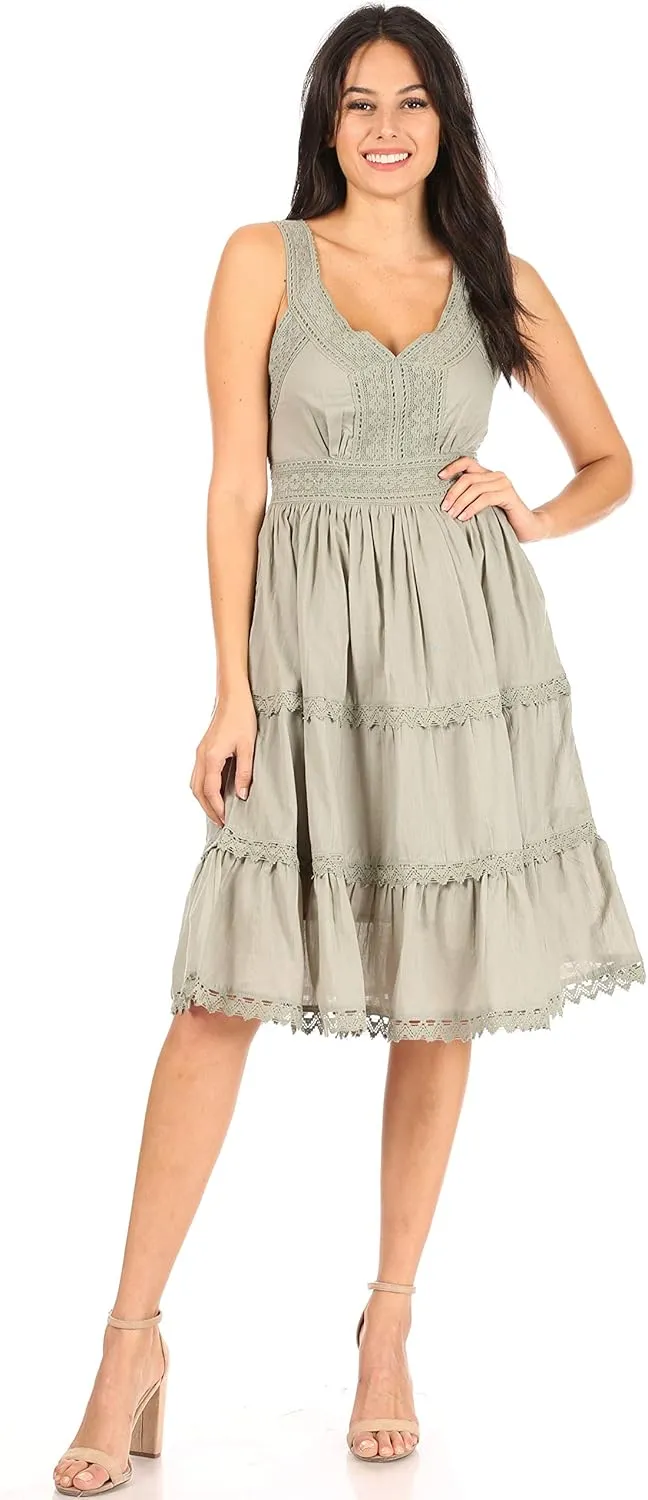Sakkas Presta Roman Sleeveless Lined Tank Top Dress with Emrboidery Lace Design