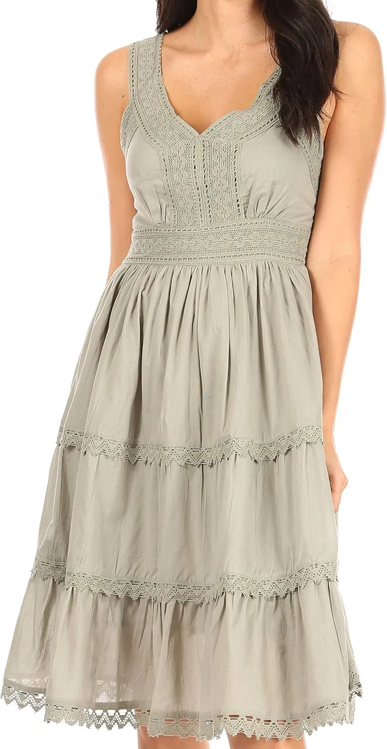 Sakkas Presta Roman Sleeveless Lined Tank Top Dress with Emrboidery Lace Design