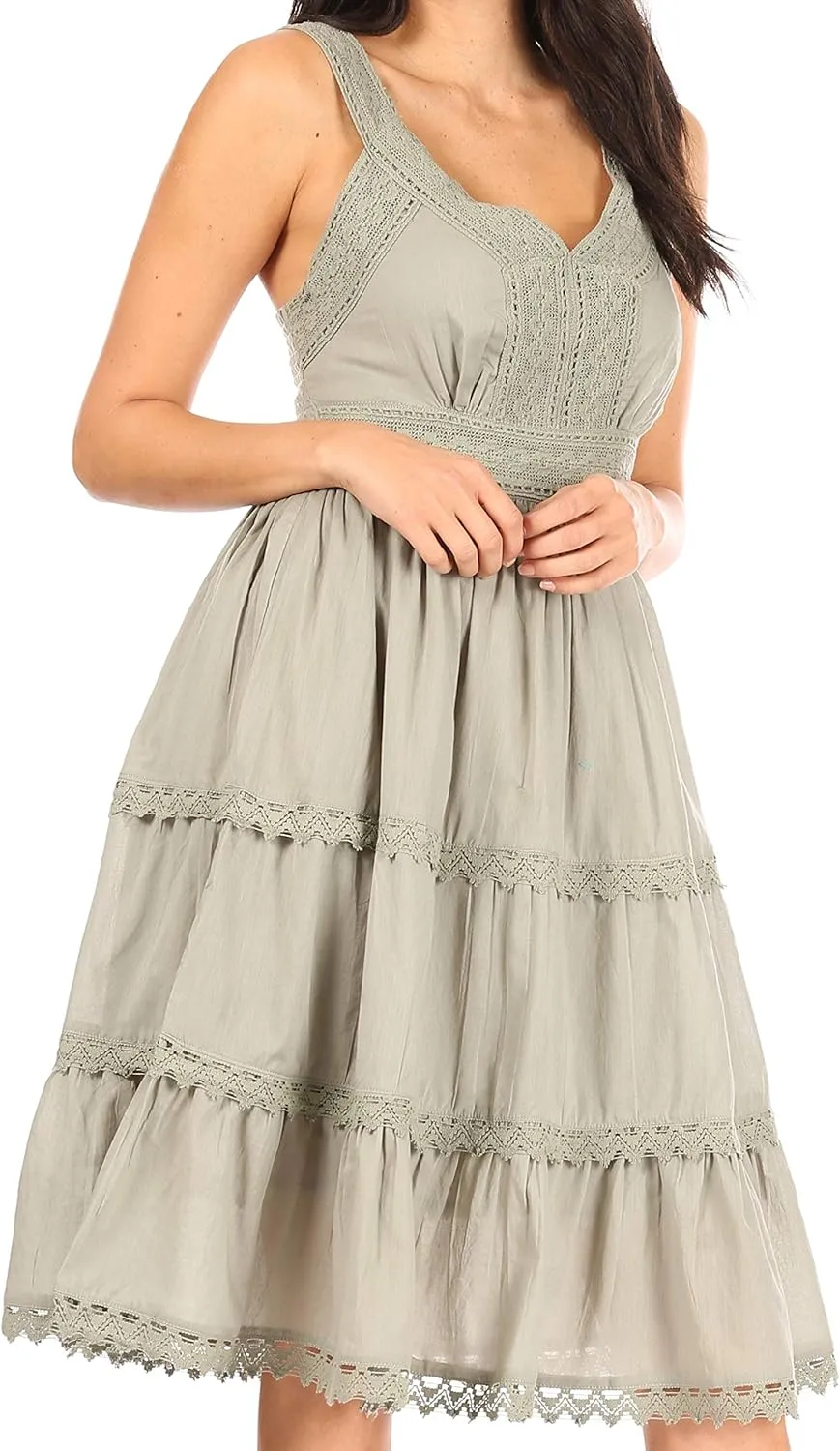 Sakkas Presta Roman Sleeveless Lined Tank Top Dress with Emrboidery Lace Design