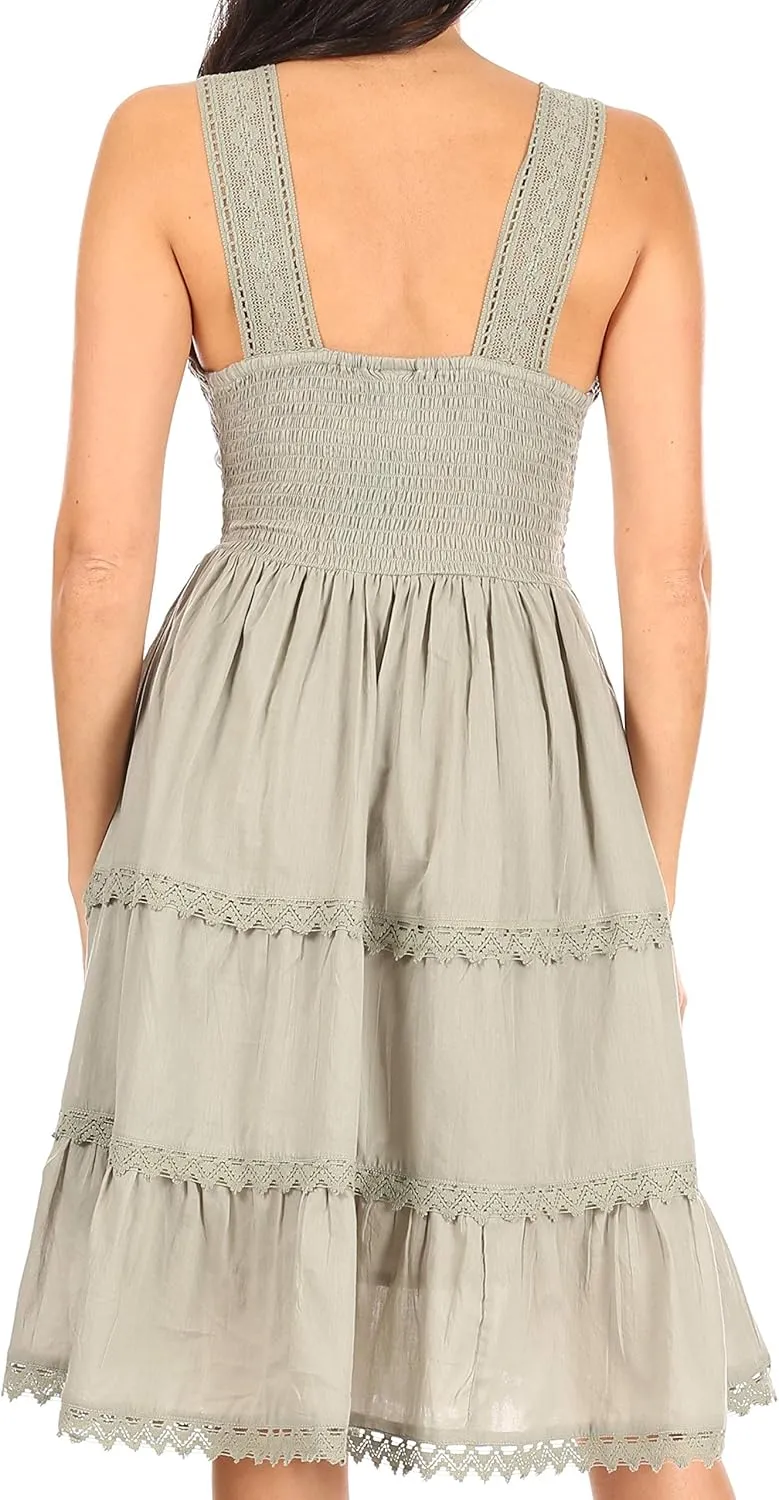Sakkas Presta Roman Sleeveless Lined Tank Top Dress with Emrboidery Lace Design
