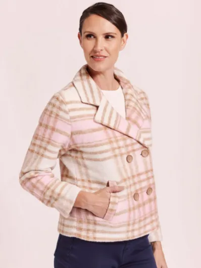 See Saw - Brushed Wool Jacket - Pink Camel Check