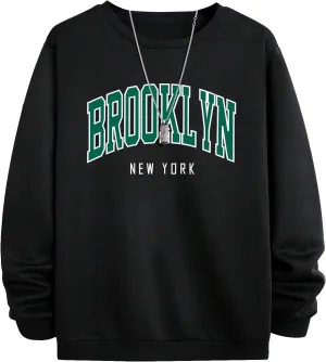 SHENHE Men's Oversized Crew Neck Graphic Letter Long Sleeve Sweatshirt Pullover Top
