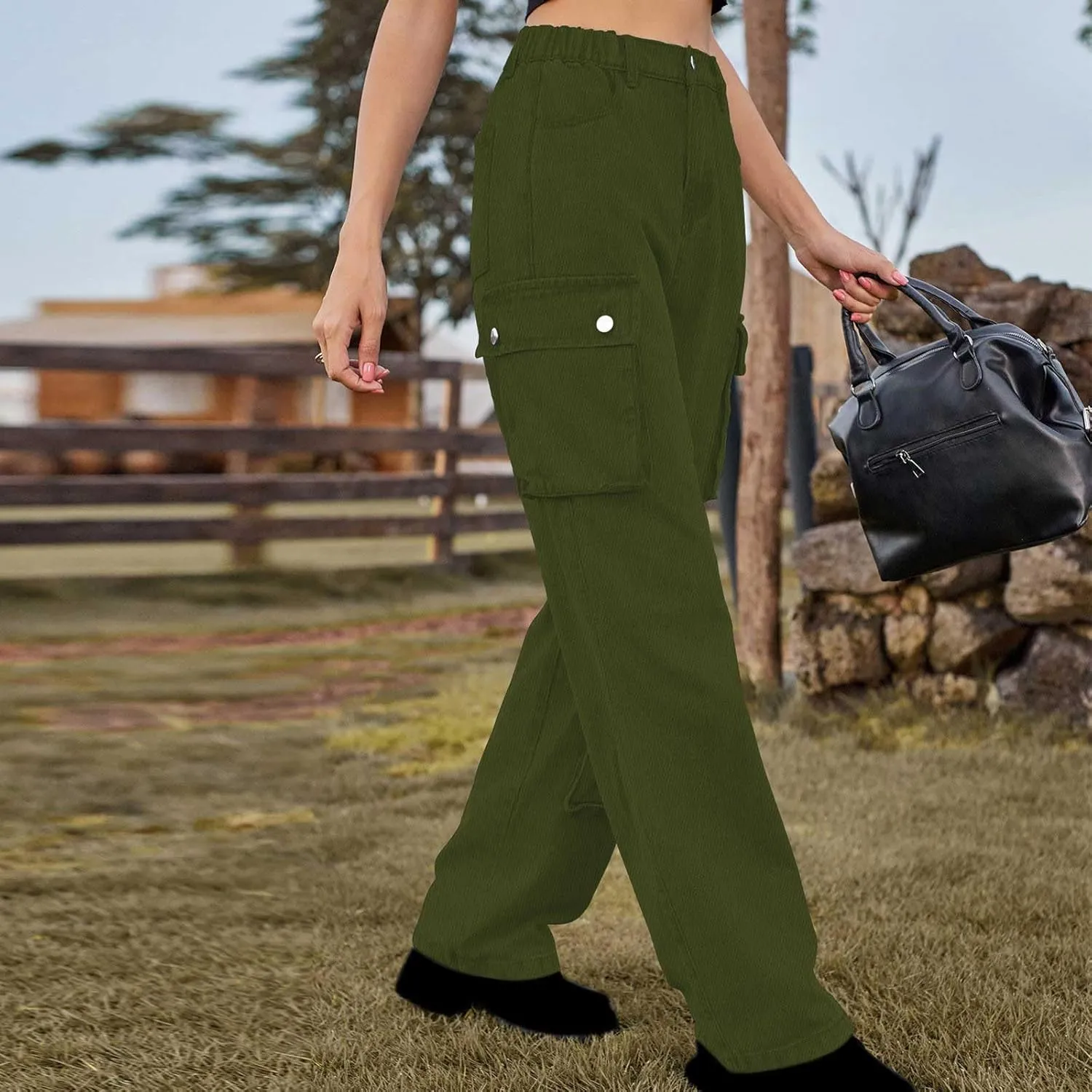 SMIDOW High Waist Denim Cargo Pants for Women Casual Baggy Straight Wide Leg Pants Trendy Y2K Streetwear Jeans