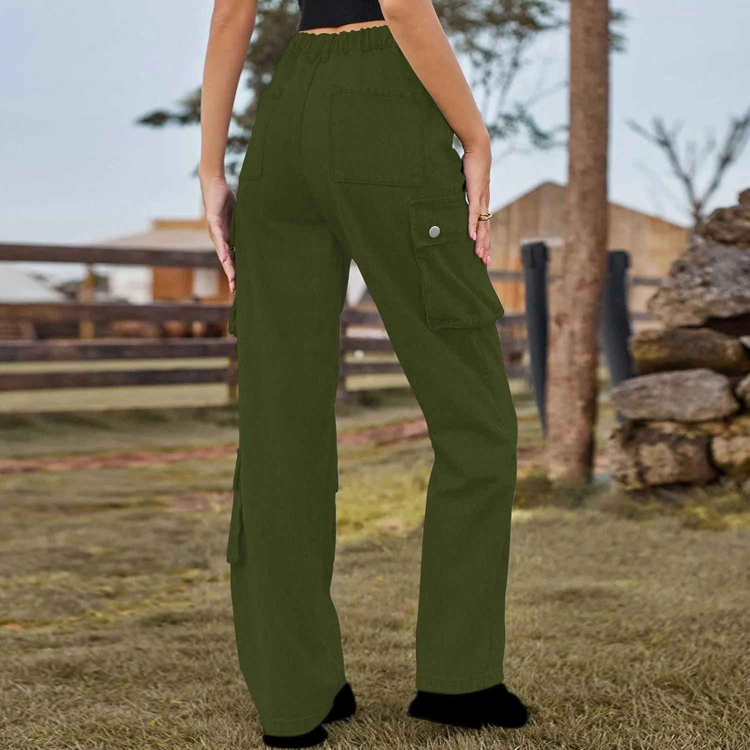 SMIDOW High Waist Denim Cargo Pants for Women Casual Baggy Straight Wide Leg Pants Trendy Y2K Streetwear Jeans