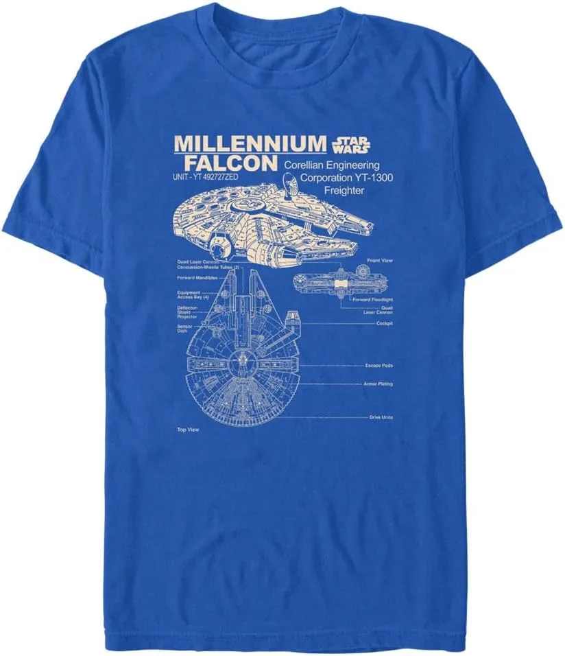 STAR WARS Men's Millennium Falcon Detailed Drawing T-Shirt