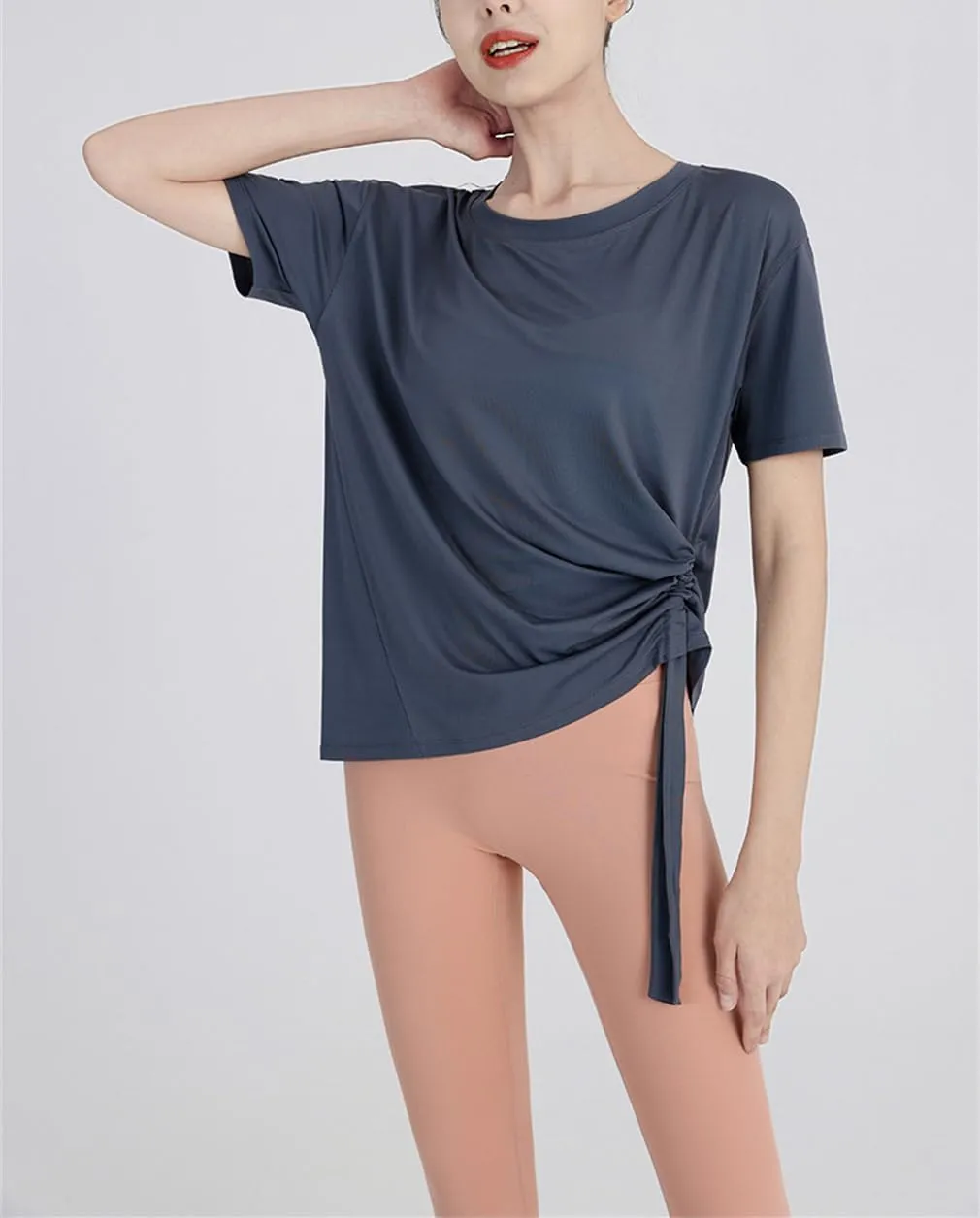 Summer Women Loose Yoga Shirts Short Sleeves Sport T-Shirts Bandage Running Shirt Girls Quick Dry Gym Fitness Tee Tops Sportw