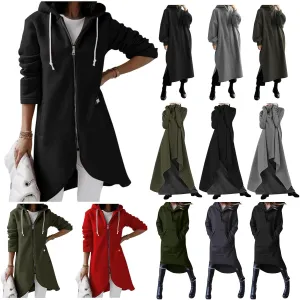 Sweatshirts for Women Zipper Irregular Hem Long Hoodies Fleece Sweatshirts Tunic Causl Jacket Long Sleeve Tops