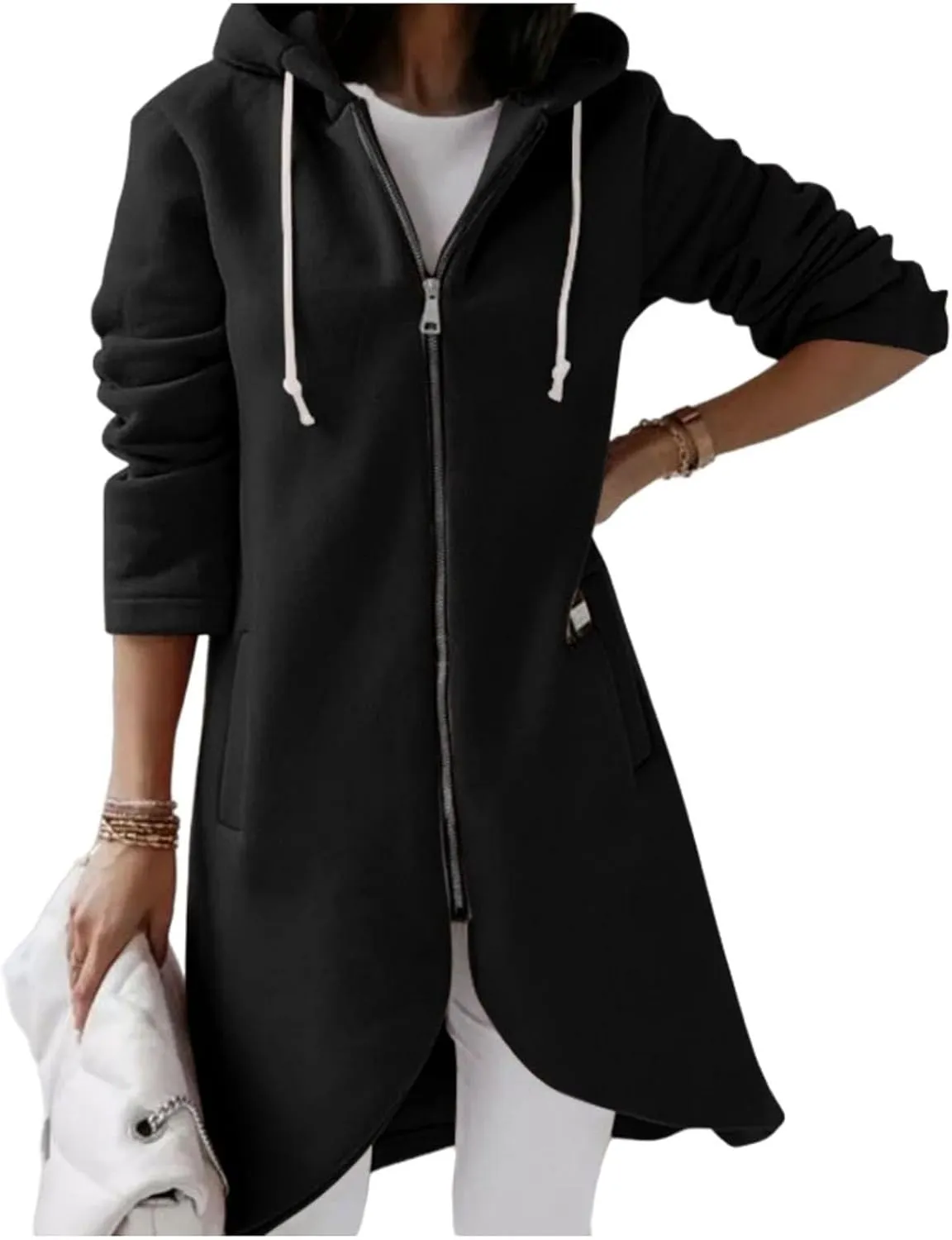 Sweatshirts for Women Zipper Irregular Hem Long Hoodies Fleece Sweatshirts Tunic Causl Jacket Long Sleeve Tops