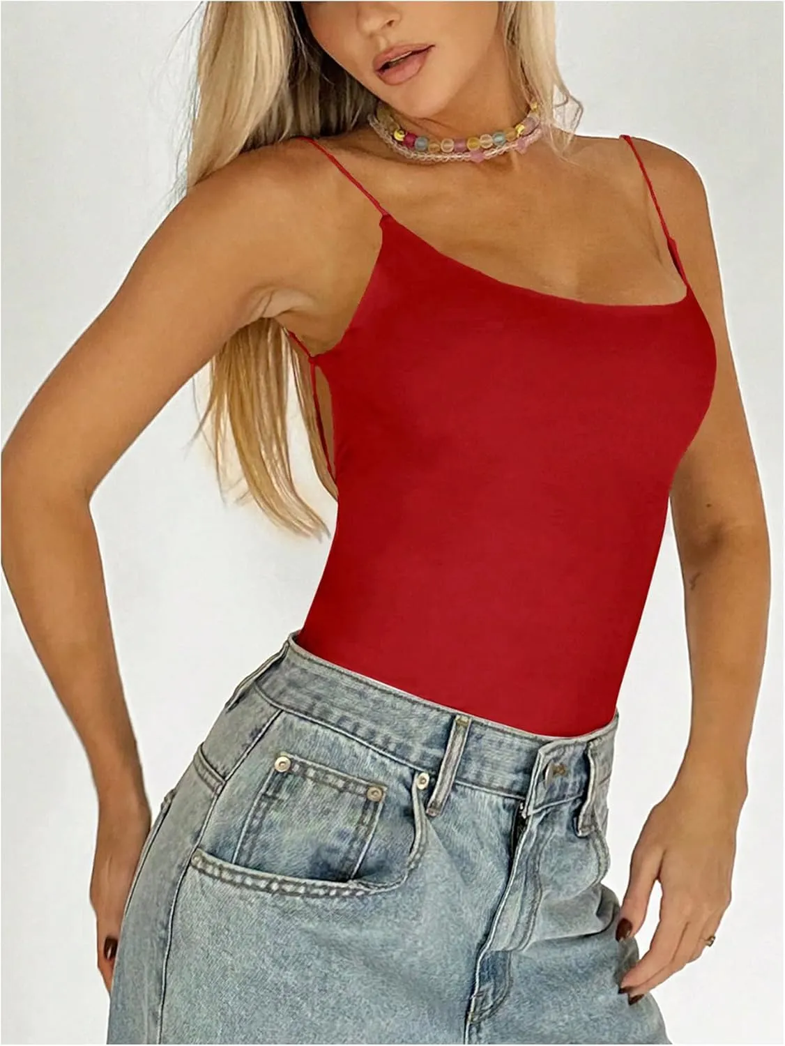 SweatyRocks Women's Backless Camisole Tops Criss Cross Fitted Spaghetti Strap Tank Top