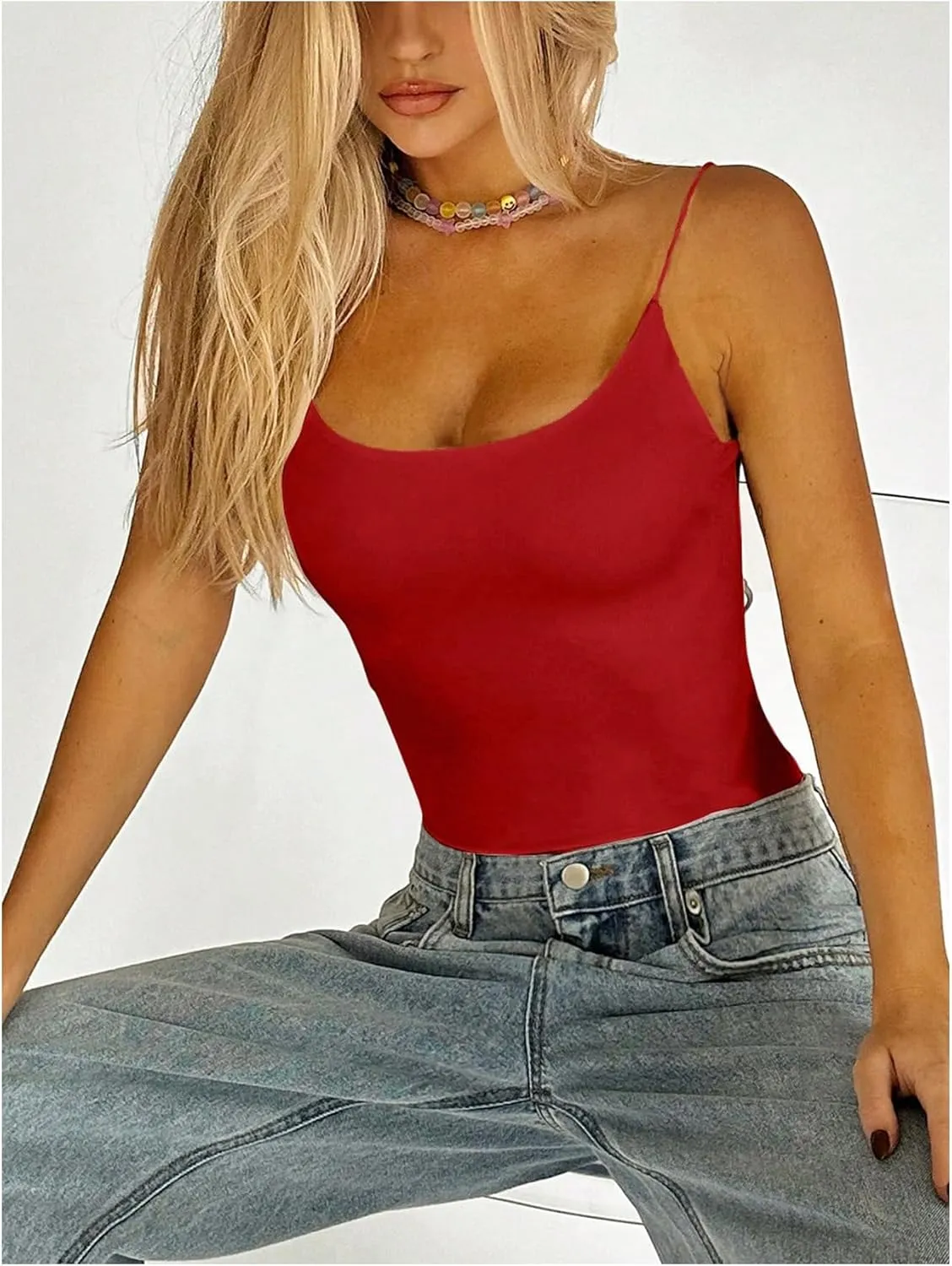 SweatyRocks Women's Backless Camisole Tops Criss Cross Fitted Spaghetti Strap Tank Top