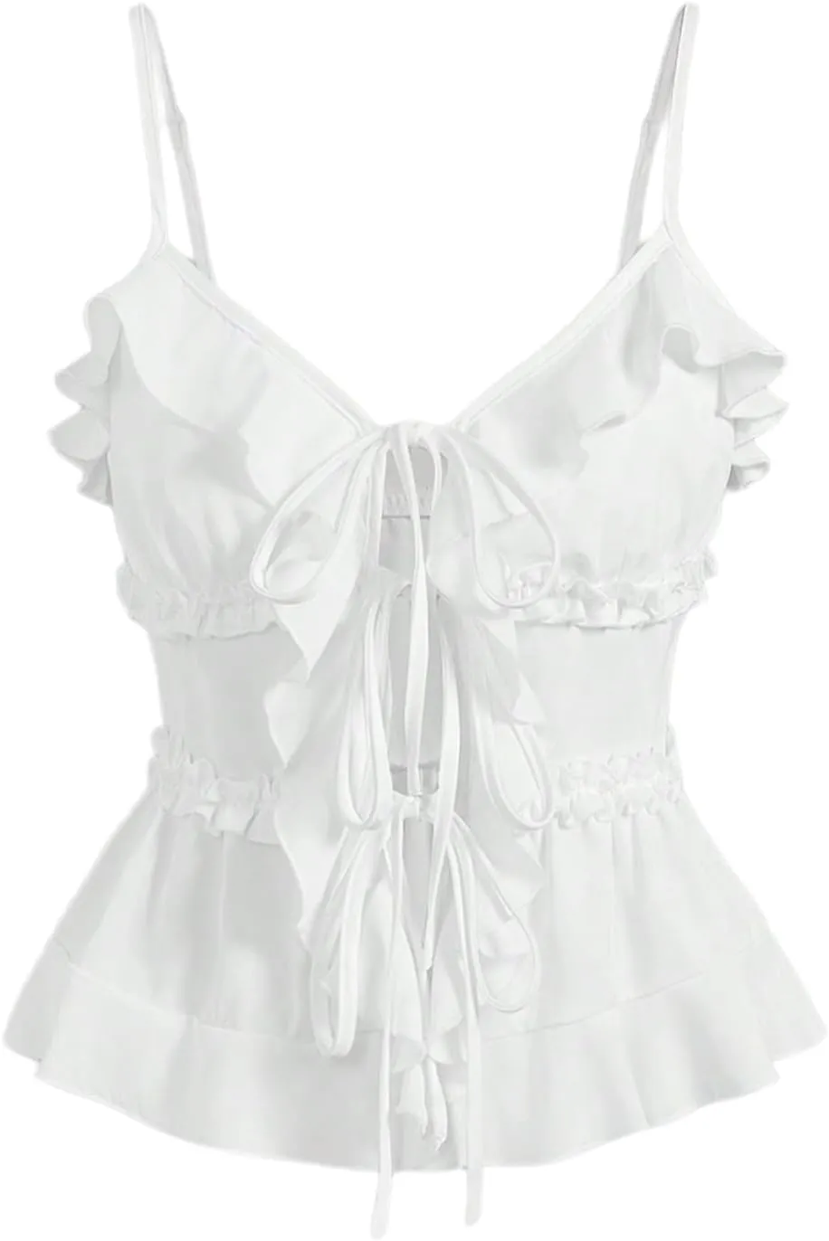 SweatyRocks Women's Ruffle Tie Front Cami Tops V Neck Spaghetti Strap Sleeveless Top