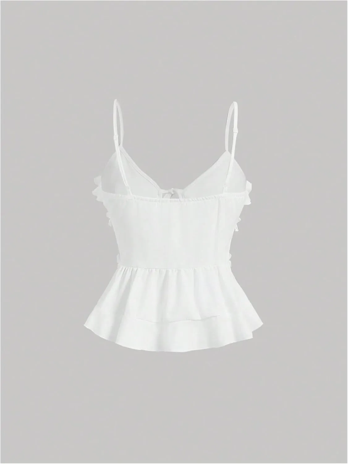 SweatyRocks Women's Ruffle Tie Front Cami Tops V Neck Spaghetti Strap Sleeveless Top