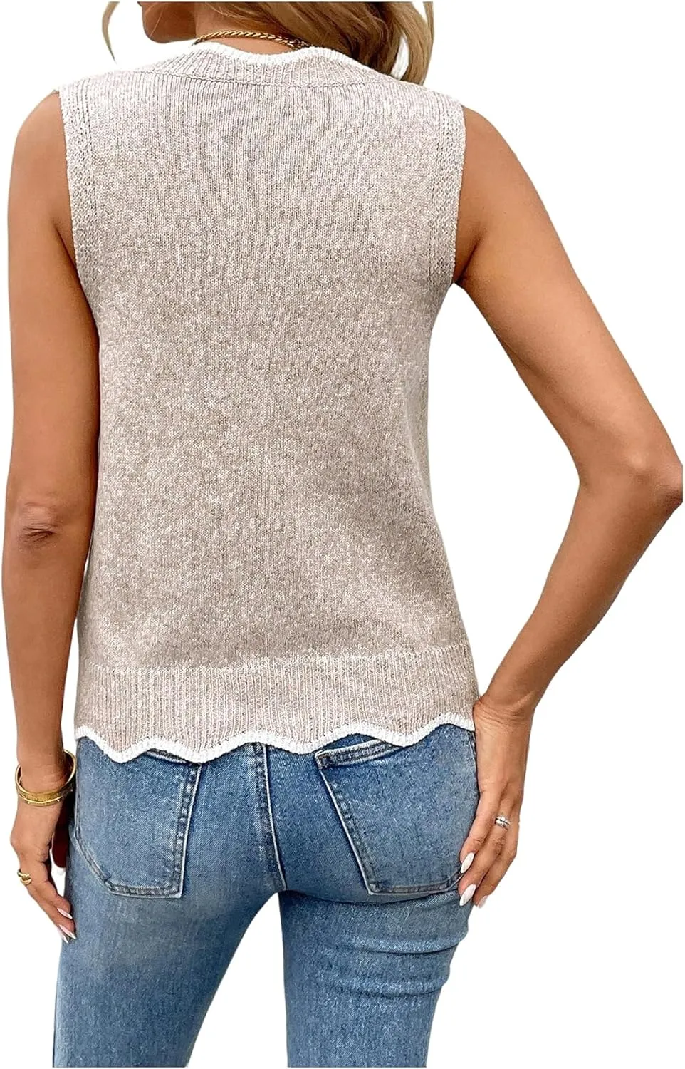 SweatyRocks Women's Wave V Neck Knitwear Sleeveless Casual Knit Sweater Vest Top
