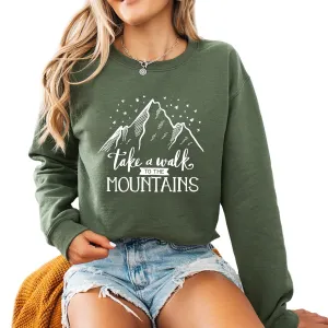 Take a walk to the mountain Camping Hiking Men Women's Long Sleeve Crewneck Sweatshirt flower Print Graphic Shirts Pullover Tops