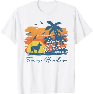 Texas Heeler Life is Better Vintage Sunset T-Shirt